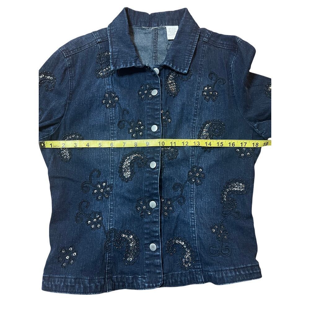 Vintage Flashbacks Beaded Paisley Denim Jacket Size Medium - Picture 3 of 5